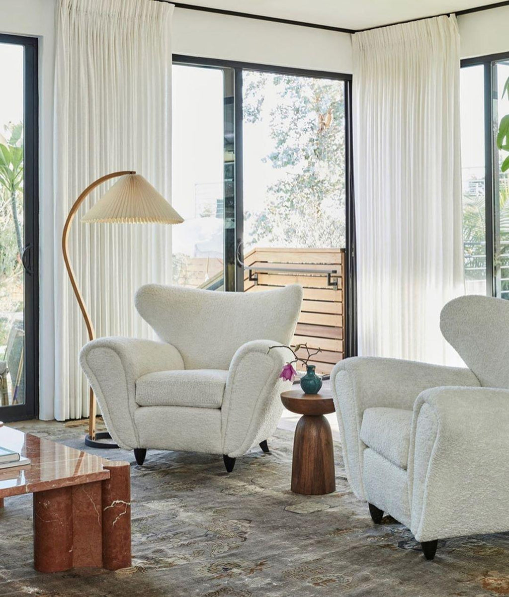 Lampadaire moderne Etan en Métal, Lin Hêtre bois et blanc