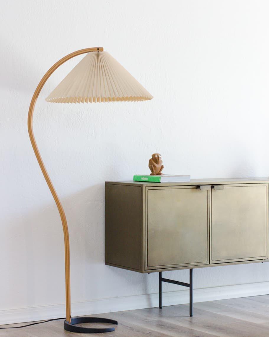Lampadaire moderne Etan en Métal, Lin Hêtre bois et café