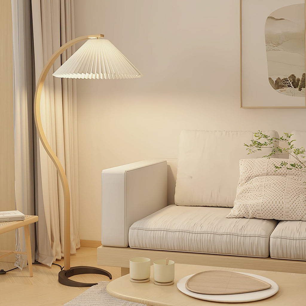Lampadaire moderne Etan en Métal, Lin Hêtre bois et blanc