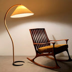 Lampadaire moderne Etan en Métal, Lin Hêtre bois et café