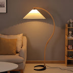 Lampadaire moderne Etan en Métal, Lin Hêtre bois et café