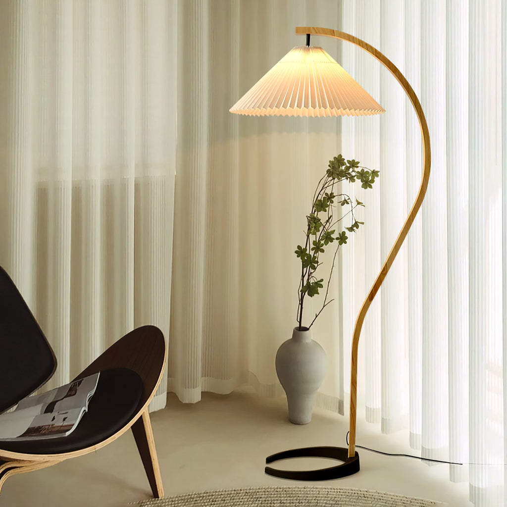Lampadaire moderne Etan en Métal, Lin Hêtre bois et café