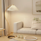 Lampadaire moderne Etan en Métal, Lin Hêtre bois et café