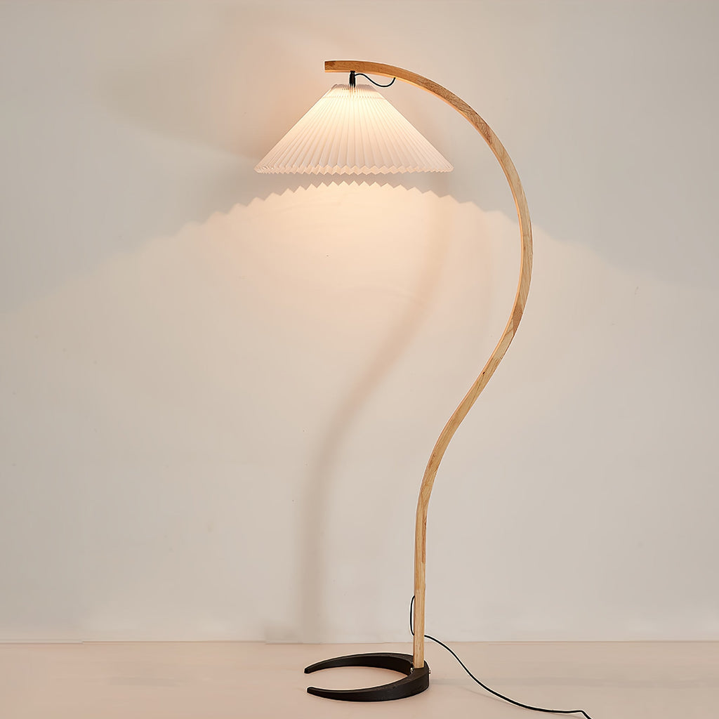 Lampadaire moderne Etan en Métal, Lin Hêtre bois et blanc