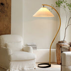 Lampadaire moderne Etan en Métal, Lin Hêtre bois et café