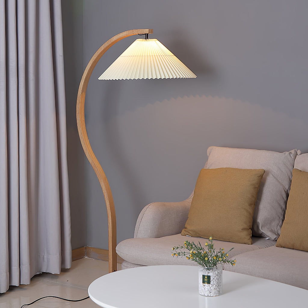 Lampadaire moderne Etan en Métal, Lin Hêtre bois et café