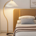 Lampadaire moderne Etan en Métal, Lin Hêtre bois et café