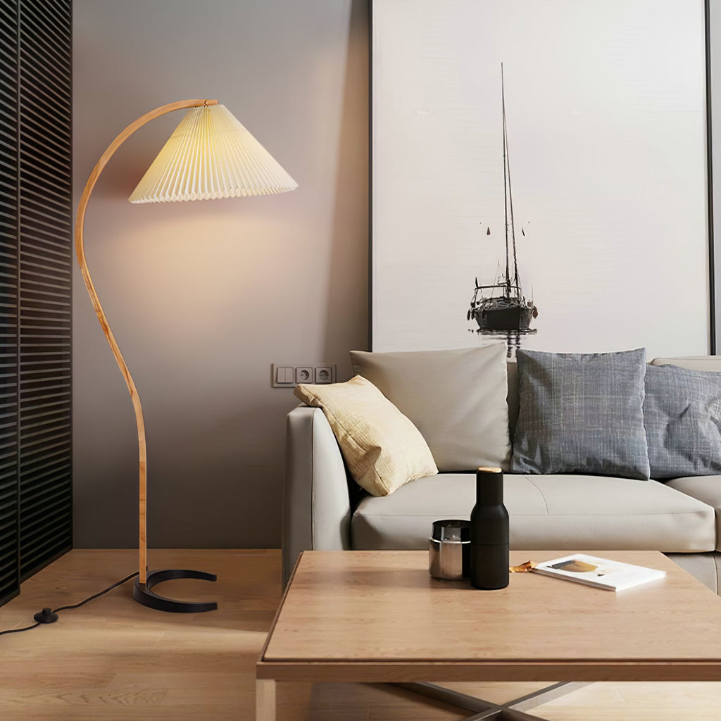 Lampadaire moderne Etan en Métal, Lin Hêtre bois et café
