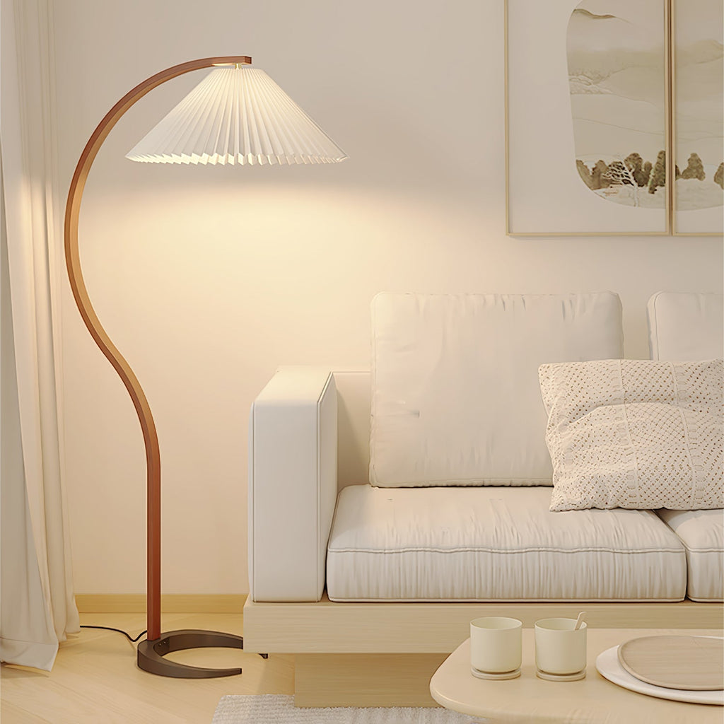 Lampadaire moderne Etan en Métal, Lin Hêtre bois et blanc