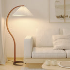 Lampadaire moderne Etan en Métal, Lin Hêtre bois et café