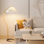 Lampadaire moderne Etan en Métal, Lin Hêtre bois et café