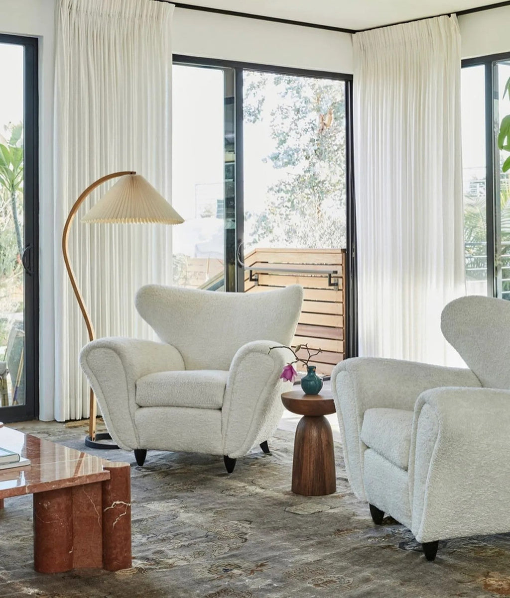 Lampadaire moderne Etan en Métal, Lin Hêtre bois et blanc