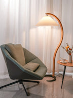Lampadaire moderne Etan en Métal, Lin Hêtre bois et café