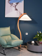 Lampadaire moderne Etan en Métal, Lin Hêtre bois et café