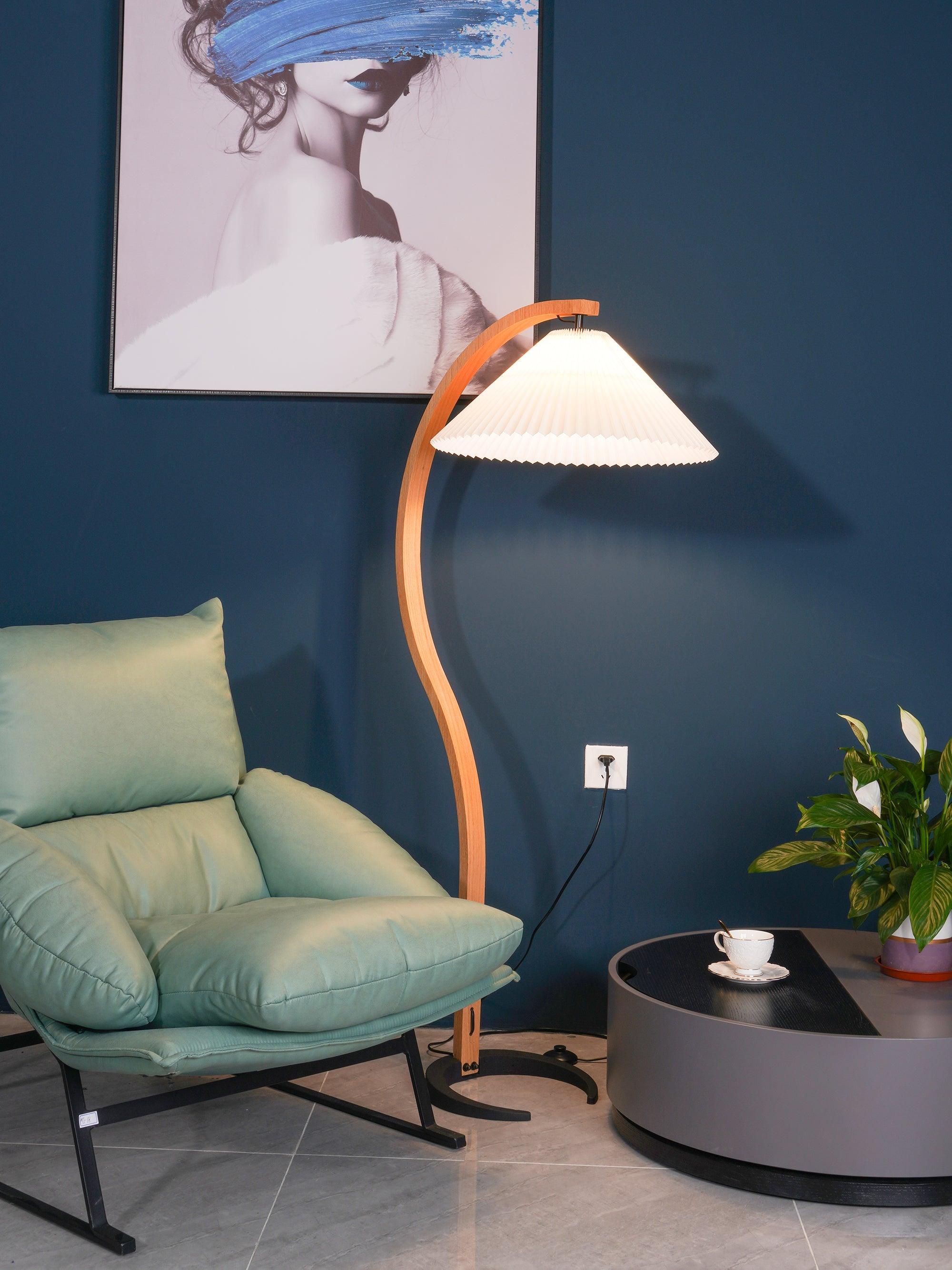 Lampadaire moderne Etan en Métal, Lin Hêtre bois et café