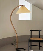 Lampadaire moderne Etan en Métal, Lin Hêtre bois et café