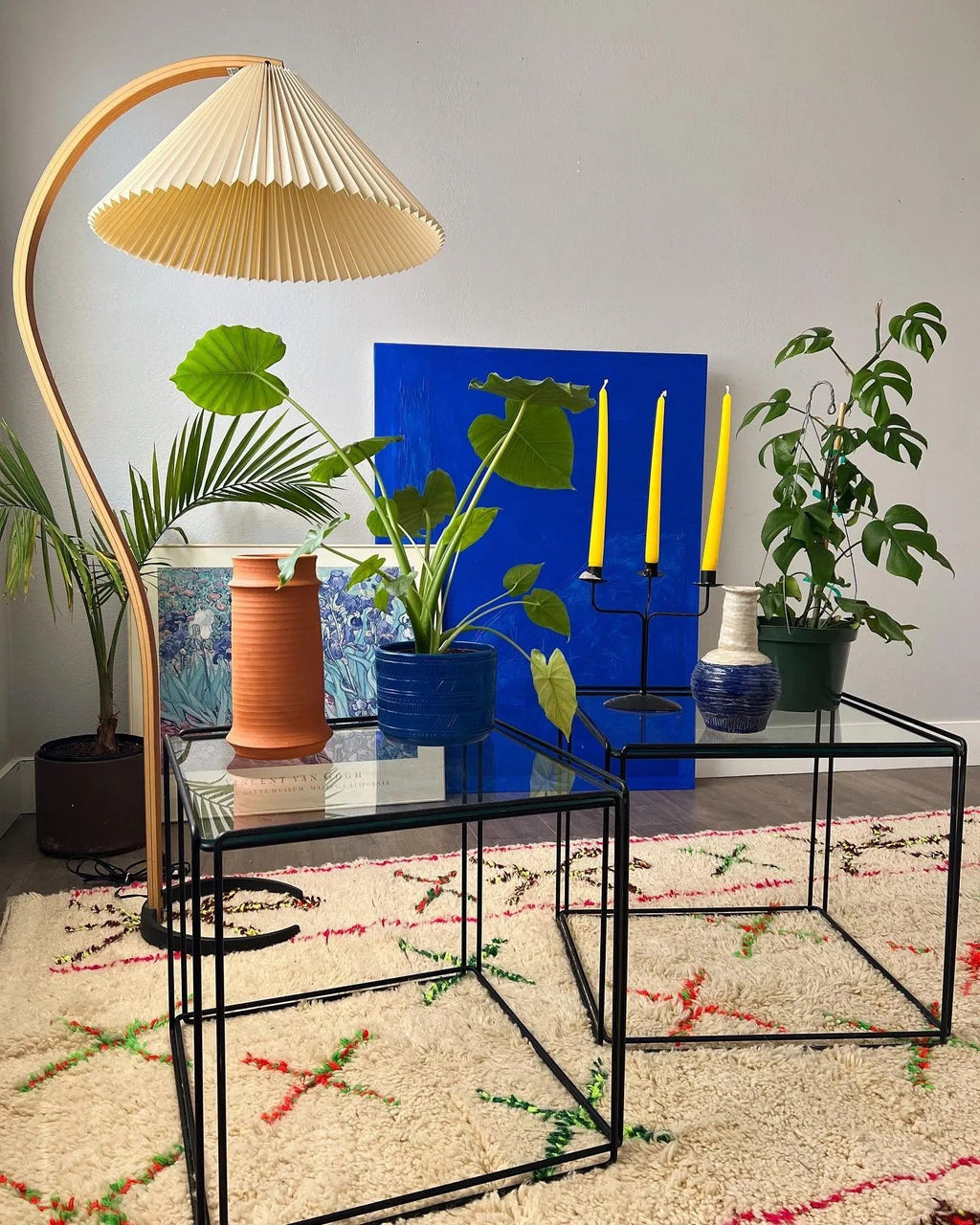 Lampadaire moderne Etan en Métal, Lin Hêtre bois et café