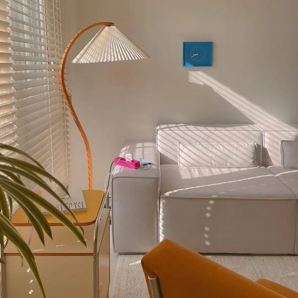 Lampadaire moderne Etan en Métal, Lin Hêtre bois et café
