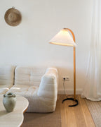 Lampadaire moderne Etan en Métal, Lin Hêtre bois et café
