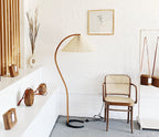 Lampadaire moderne Etan en Métal, Lin Hêtre bois et café