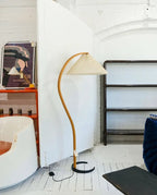 Lampadaire moderne Etan en Métal, Lin Hêtre bois et café