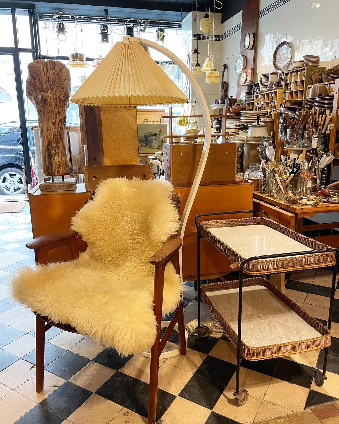 Lampadaire moderne Etan en Métal, Lin Hêtre bois et café