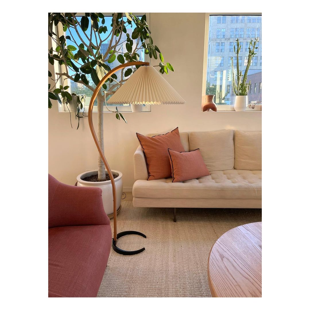 Lampadaire moderne Etan en Métal, Lin Hêtre bois et café