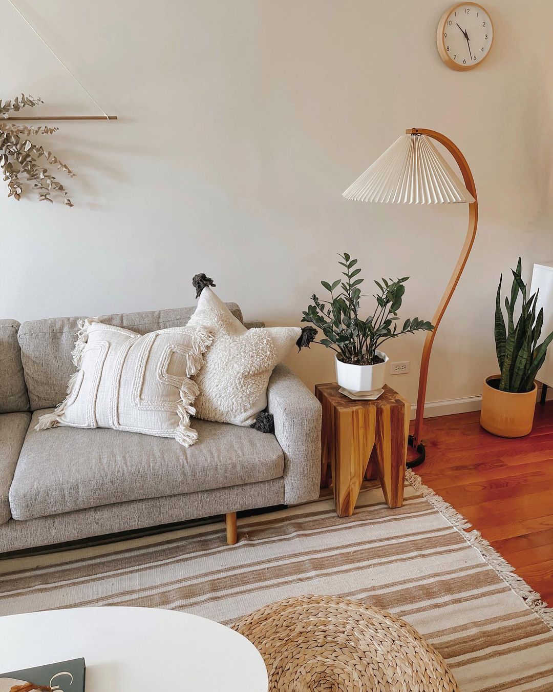 Lampadaire moderne Etan en Métal, Lin Hêtre bois et café
