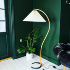 Lampadaire moderne Etan en Métal, Lin Hêtre bois et café