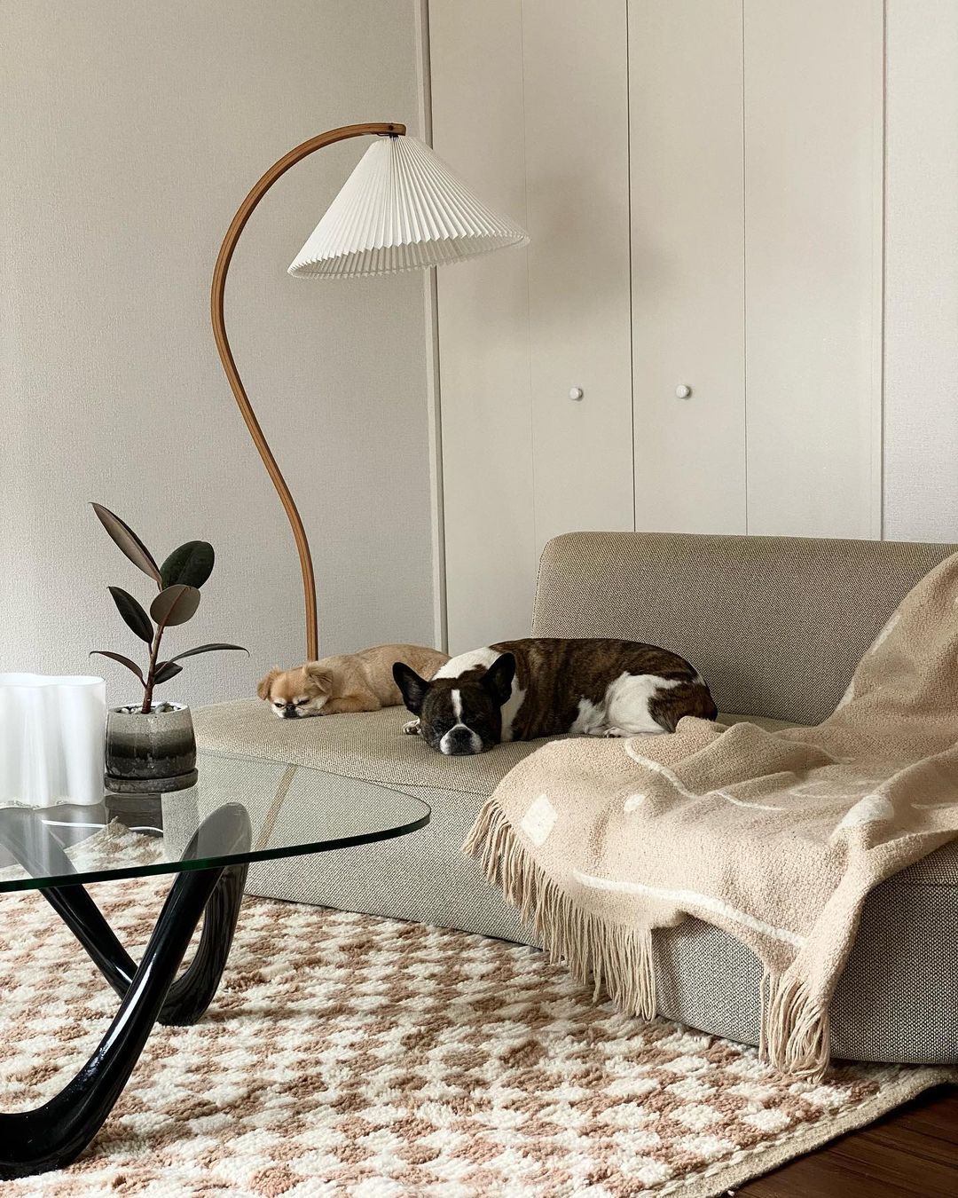 Lampadaire moderne Etan en Métal, Lin Hêtre bois et beige