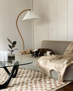 Lampadaire moderne Etan en Métal, Lin Hêtre bois et café