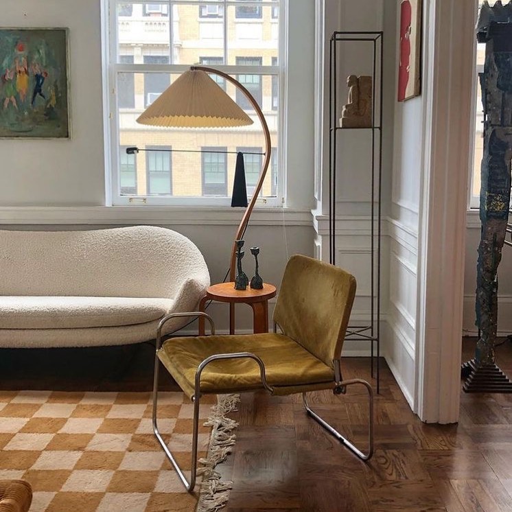 Lampadaire moderne Etan en Métal, Lin Hêtre bois et beige