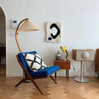 Lampadaire moderne Etan en Métal, Lin Hêtre bois et café