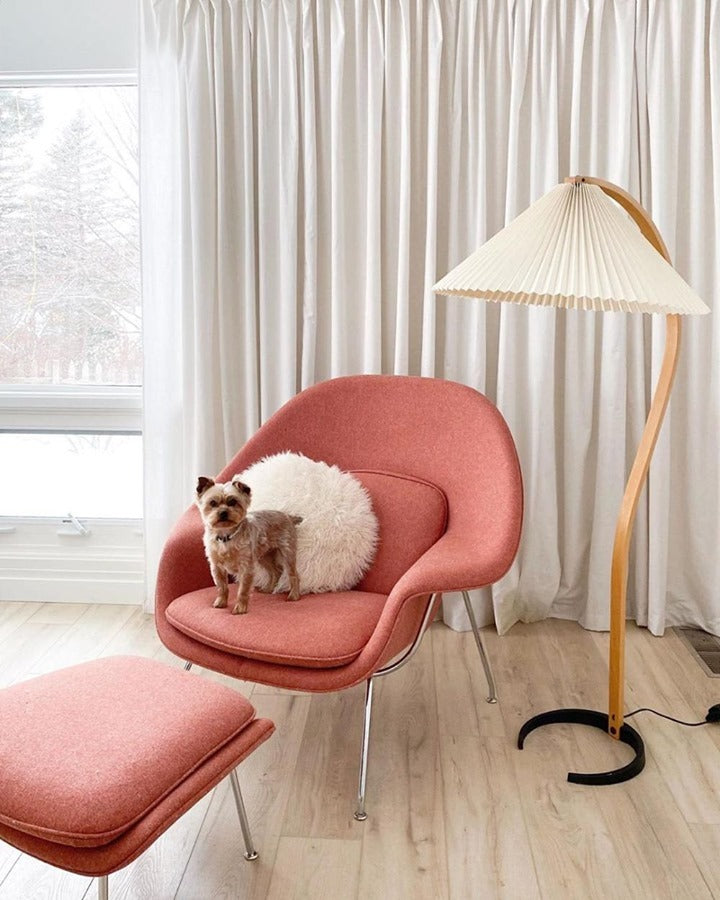Lampadaire moderne Etan en Métal, Lin Hêtre bois et beige