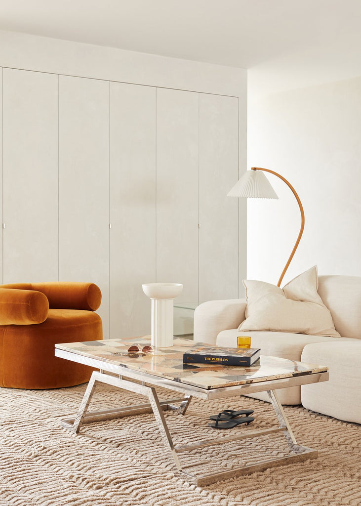 Lampadaire moderne Etan en Métal, Lin Hêtre bois et café