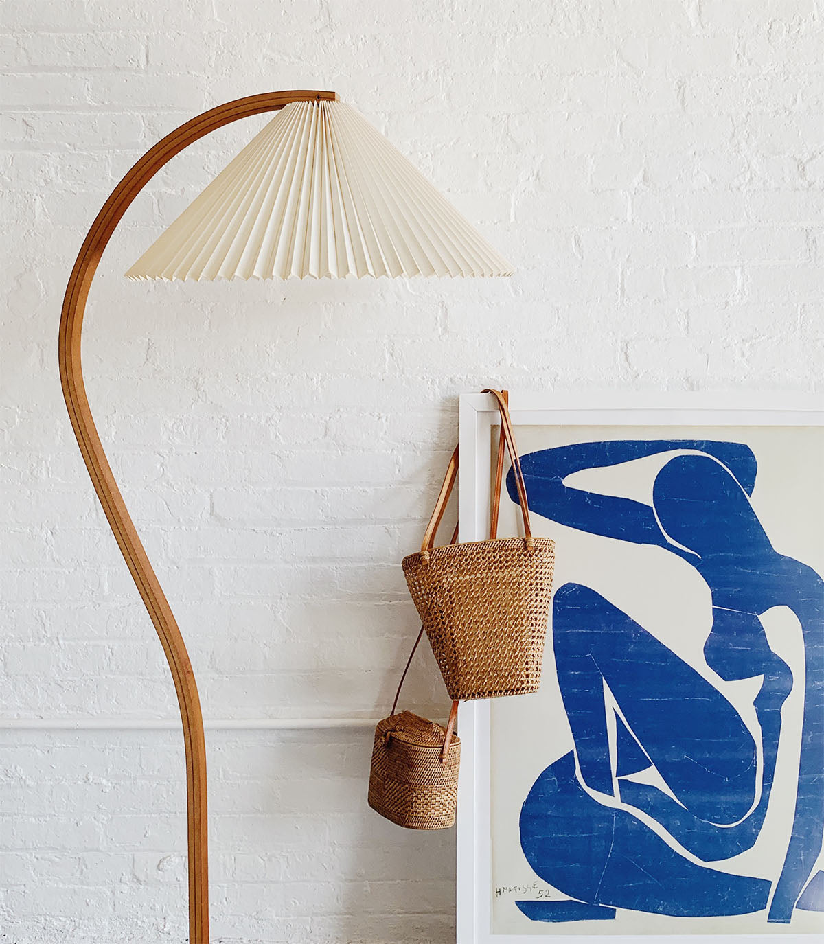 Lampadaire moderne Etan en Métal, Lin Hêtre bois et café