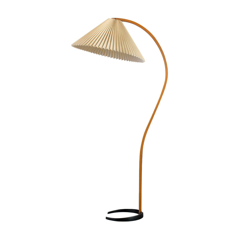 Lampadaire moderne Etan en Métal, Lin Hêtre bois et blanc