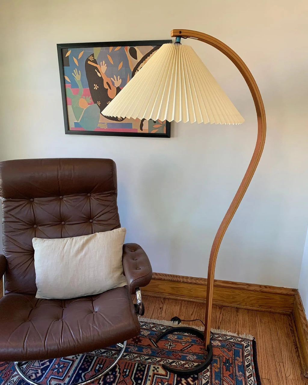 Lampadaire moderne Etan en Métal, Lin Hêtre bois et café