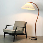 Lampadaire moderne Etan en Métal, Lin Hêtre bois et café