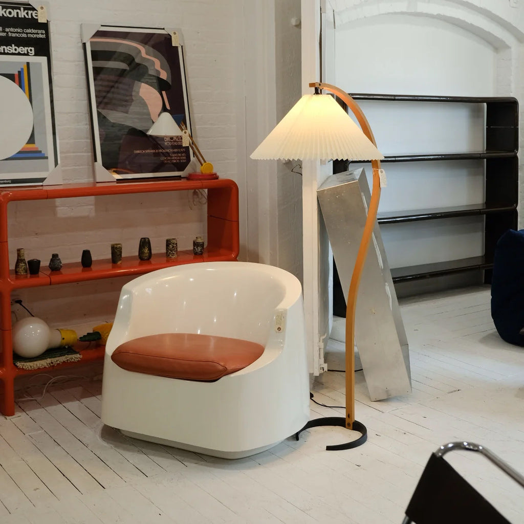 Lampadaire moderne Etan en Métal, Lin Hêtre bois et café