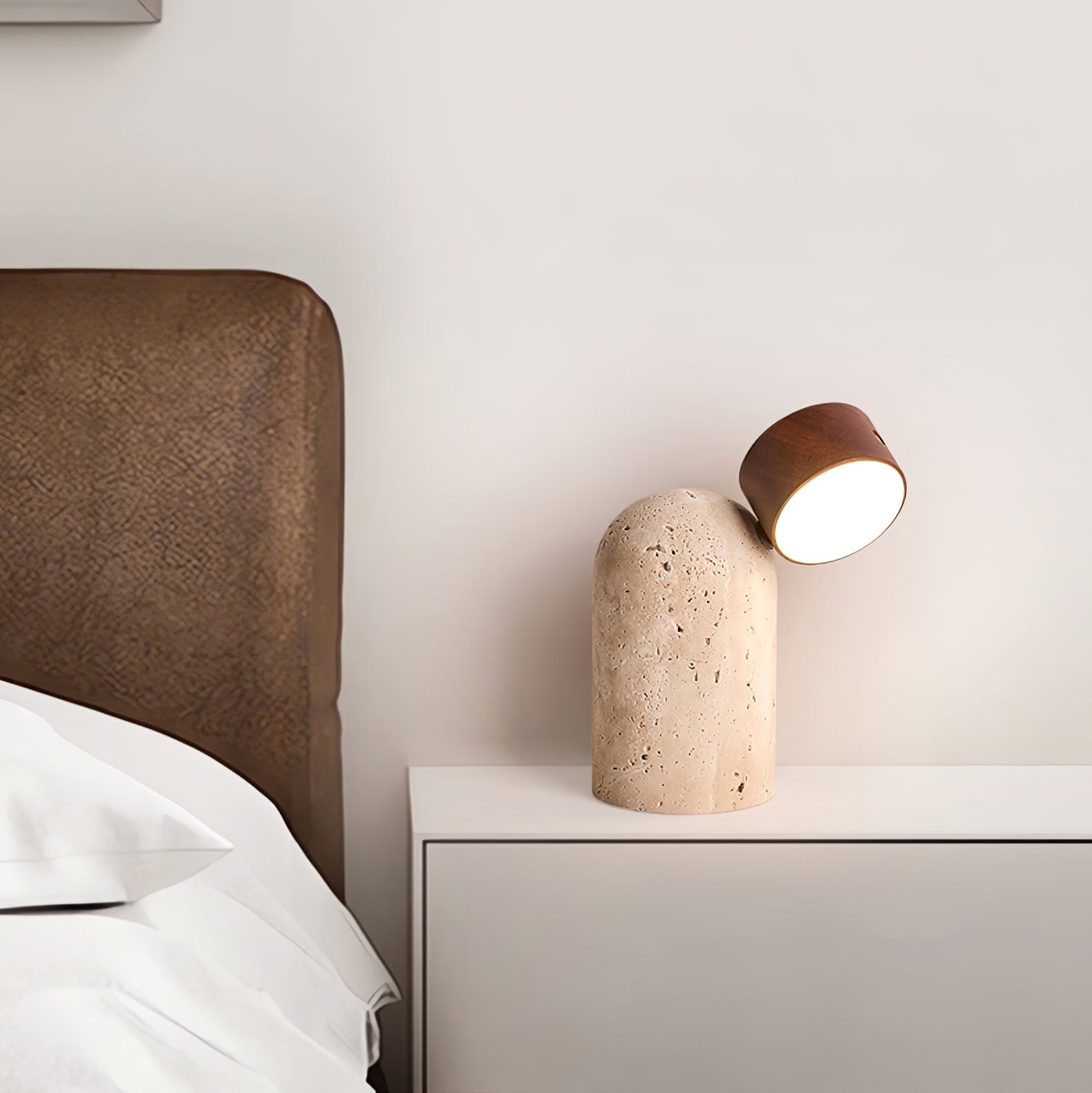 Lampe à poser moderne Hodr en pierre Bois et travertin jaune