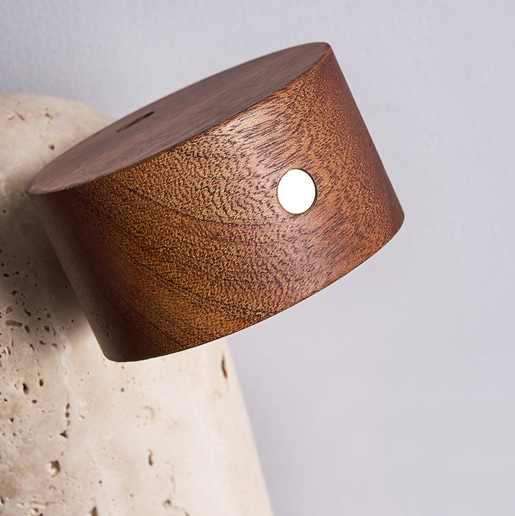 Lampe à poser moderne Hodr en pierre Bois et travertin jaune