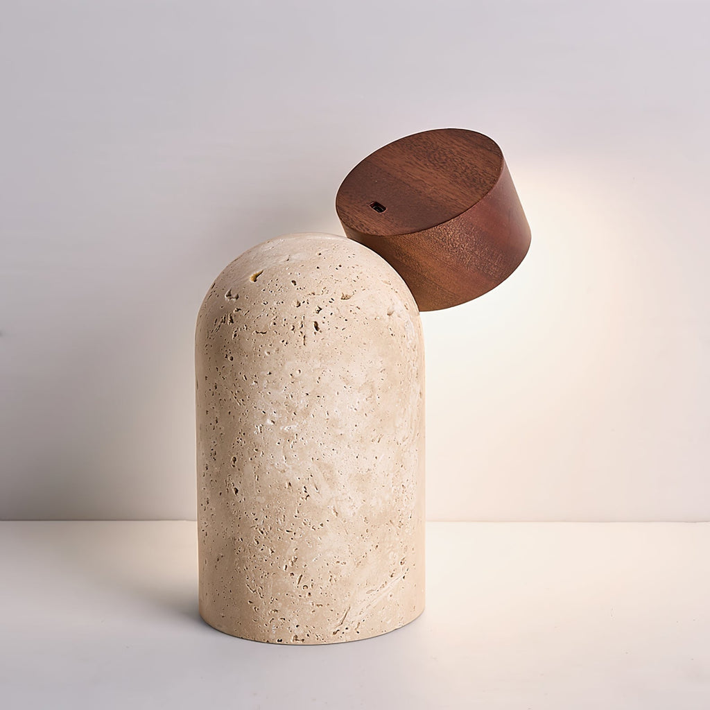 Lampe à poser moderne Hodr en pierre Bois et travertin jaune