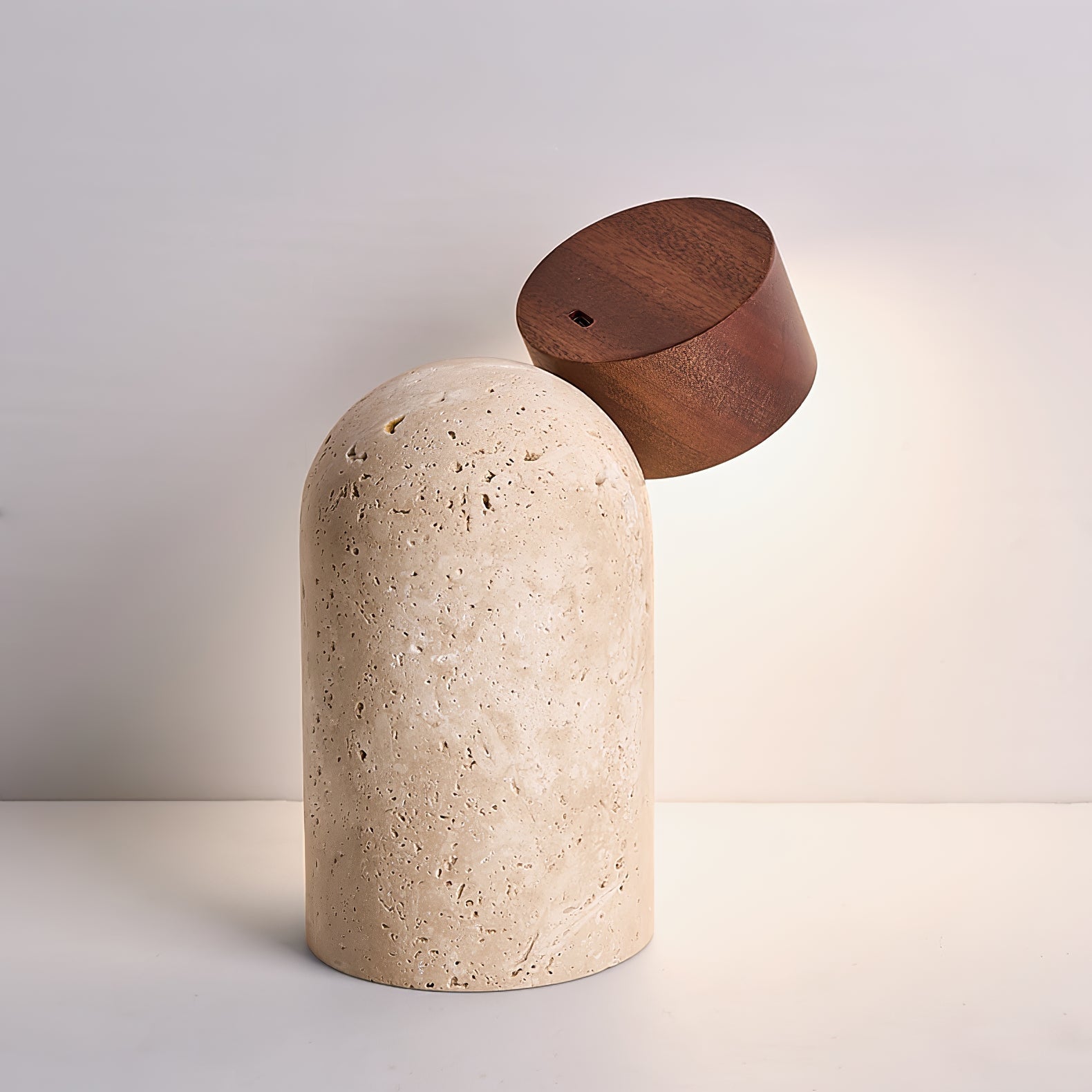 Lampe à poser moderne Hodr en pierre Bois et travertin jaune