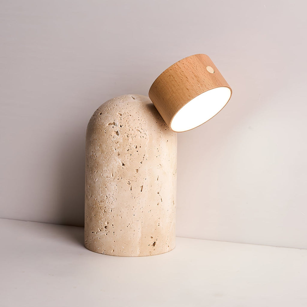 Lampe à poser moderne Hodr en pierre Bois et travertin jaune