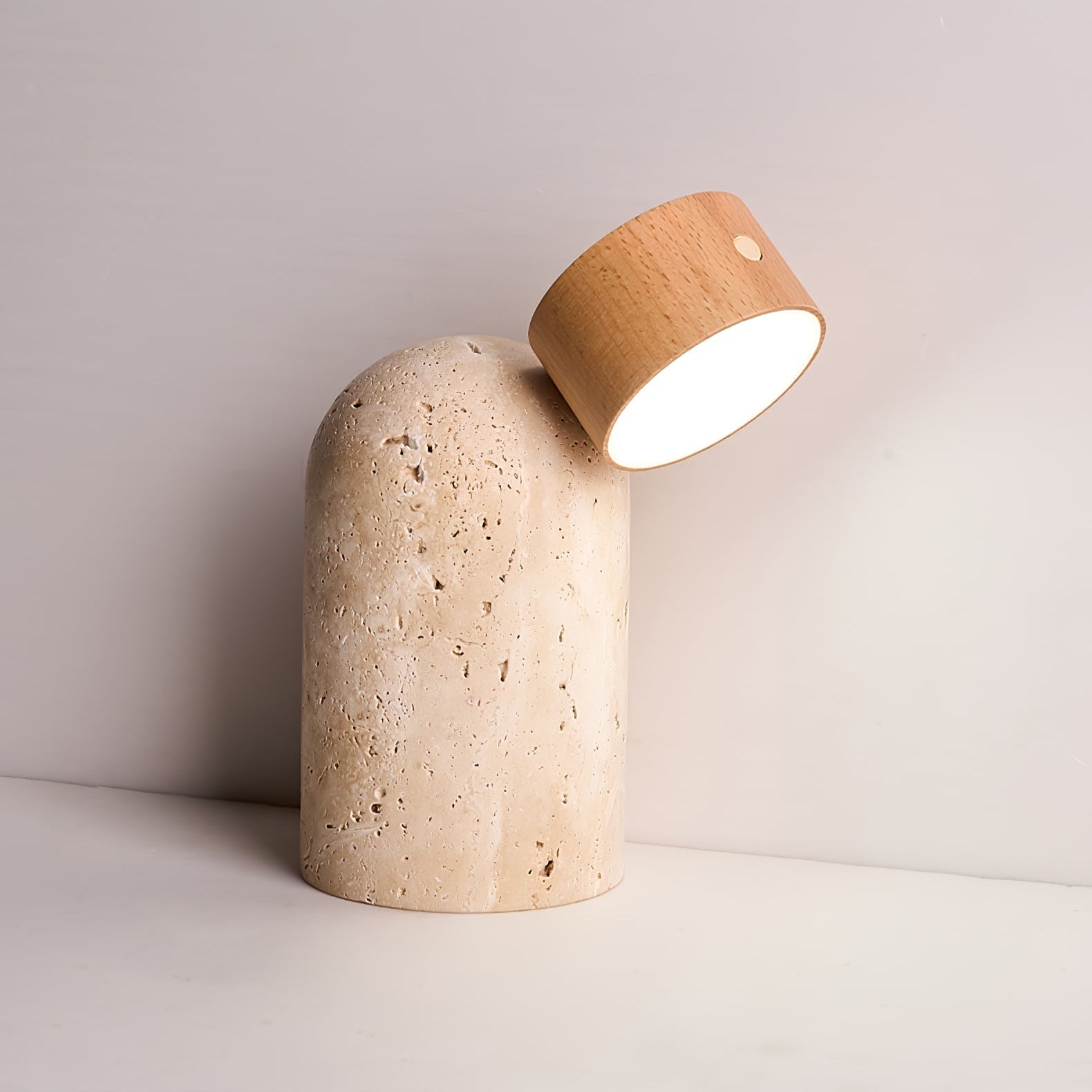 Lampe à poser moderne Hodr en pierre Bois et travertin jaune