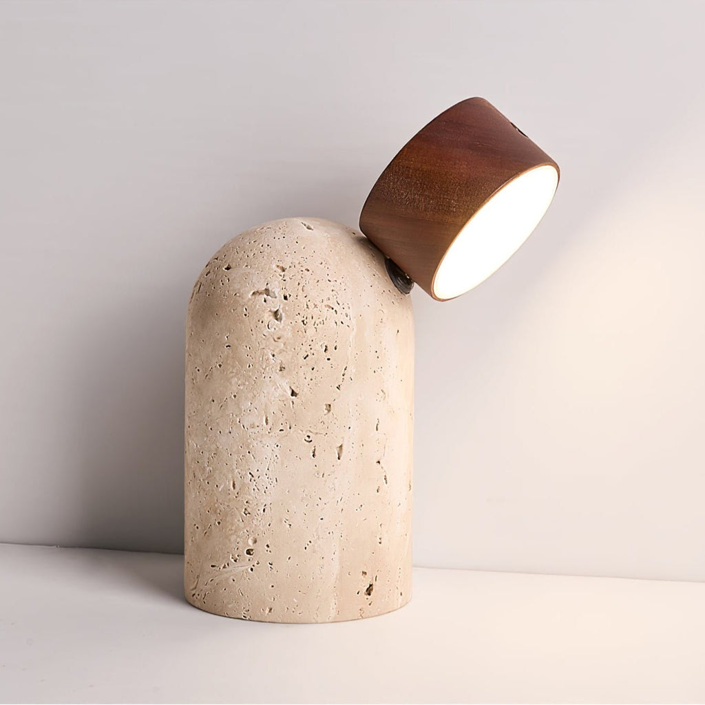 Lampe à poser moderne Hodr en pierre Noyer bois et travertin jaune