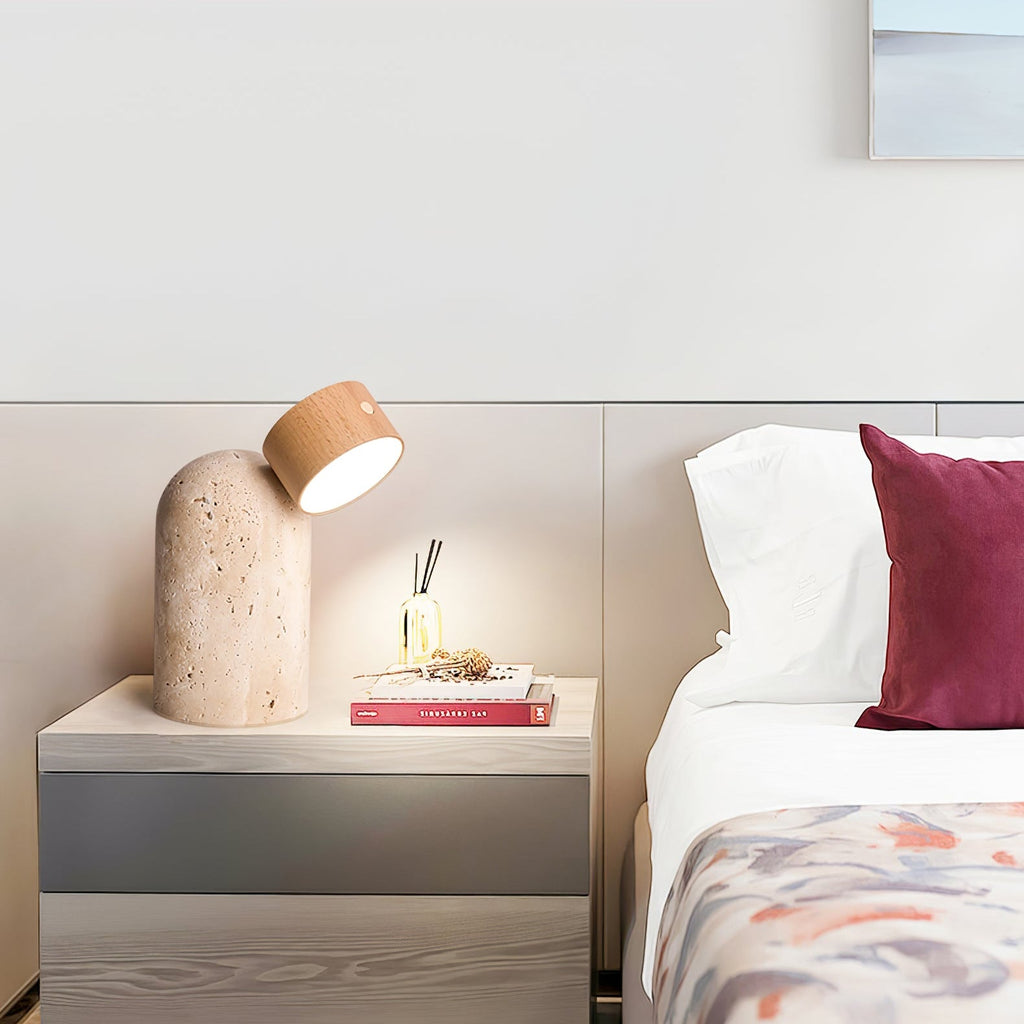 Lampe à poser moderne Hodr en pierre Bois et travertin jaune