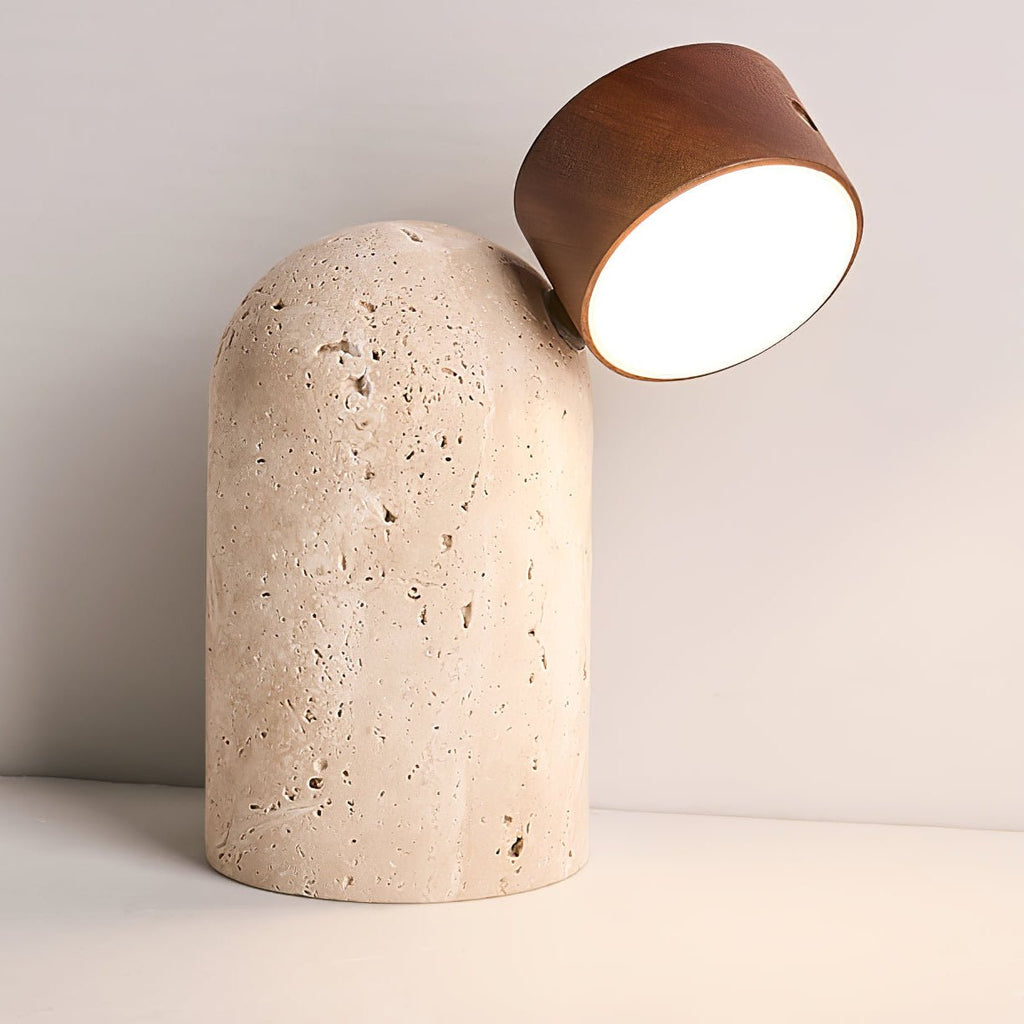 Lampe à poser moderne Hodr en pierre Noyer bois et travertin jaune