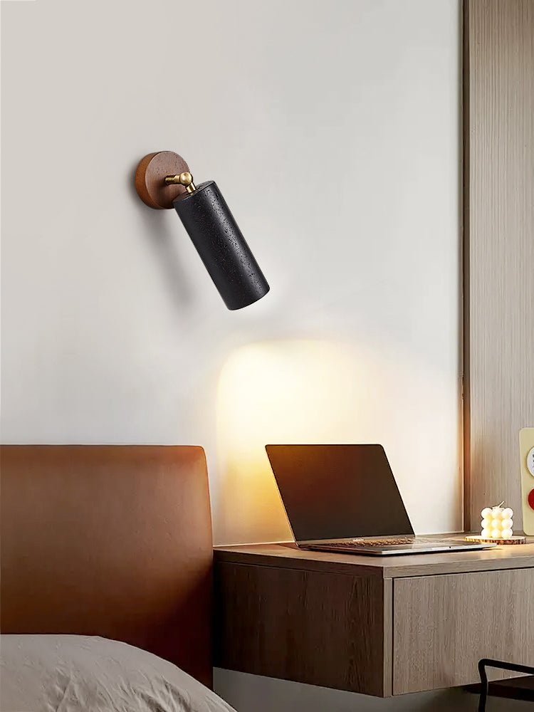 Applique murale moderne Clive en Noyer bois et noir travertin